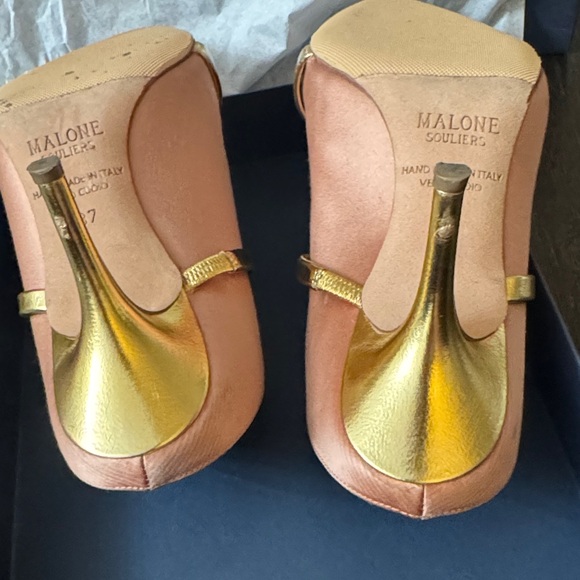 Authentic Used Malone Souliers Pink Blush and Gold Women's 70MM Heels Size 37 - Picture 12 of 16